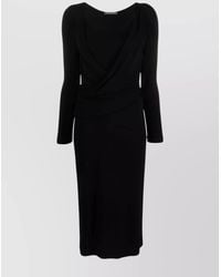 Alberta Ferretti - V Neck Midi Dress With Long Sleeves - Lyst