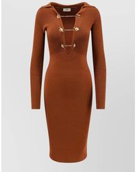 Elisabetta Franchi - Knit Dress Collared V Neckline Midi - Lyst