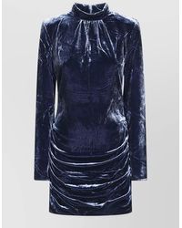 ROTATE BIRGER CHRISTENSEN - High Neck Long Sleeve Ruched Velvet Dress - Lyst