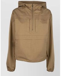 Miu Miu - Hooded Coat Elastic Cuffs Front Pocket - Lyst