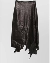 DIESEL - High Waist Asymmetric Midi Leather Silk Skirt - Lyst