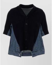 Sacai - Denim Knit Cardigan Contrast Short Sleeves - Lyst