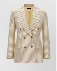 Tom Ford - Wool Silk Striped Double-Breasted Blazer - Lyst