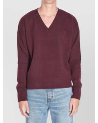 Ami Paris - Wool Blend V-Neck Pullover With Ribbed Hem And Cuffs - Lyst