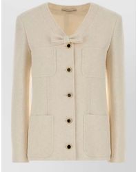 Alessandra Rich - Boucle Blazer Tailored Bow Detail V Neck - Lyst