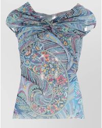 Etro - Semi-Sheer Printed Straight-Neck Top - Lyst