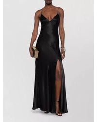 Alberta Ferretti - Satin V-Neck Spaghetti-Strap Side-Slit Maxi Dress - Lyst