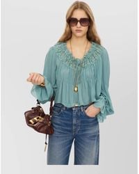 Chloé - Scoop Neck Cropped Silk Georgette Lace Top - Lyst