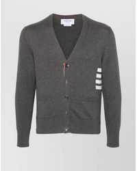 Thom Browne - Cotton V-Neck Cardigan With 4 Bar Stripe - Lyst