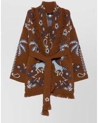 Alanui - Wool Cashmere Belted Fringed Jacquard Cardigan - Lyst