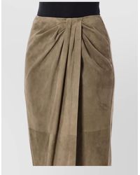 Ralph Lauren - Leather Draped Midi Skirt - Lyst