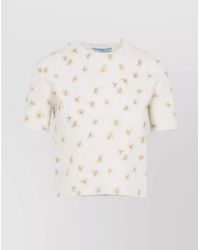 Prada - Floral Print Wool Crew-Neck Sweater - Lyst