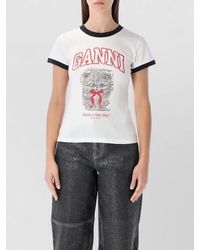 Ganni - Cotton Cropped Logo Print T-Shirt - Lyst