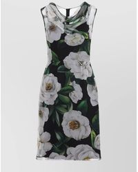 Dolce & Gabbana - Silk Floral-Print Draped Cowl-Neck Sleeveless Midi Dress - Lyst
