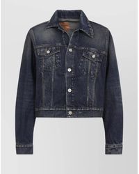 Balenciaga - Denim Off-Shoulder Cropped Jacket - Lyst