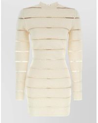 Balmain - Long Sleeve Bodycon Dress High Neckline Ribbed - Lyst