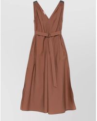 Brunello Cucinelli - Sleeveless Cotton Midi Dress Beaded Straps - Lyst