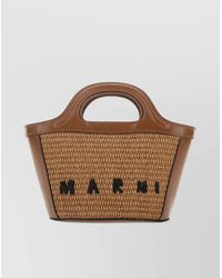 Marni - Leather And Straw Shoulder Bag - Lyst