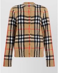 Burberry - Cashmere Checked Crewneck Cardigan - Lyst