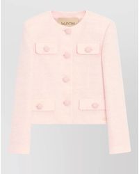 Valentino - Textured Tweed Jacket Round Neck Cropped - Lyst