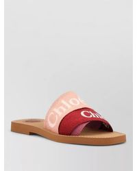 Chloé - Linen Logo-Embroidered Flat Sandals - Lyst