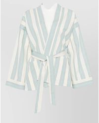 forte_forte - Striped Wrap V-Neck Long-Sleeve Suit Jacket - Lyst
