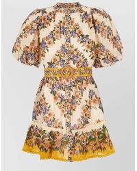 FARM Rio - Cotton Dress Belted Waist Floral Pattern - Lyst