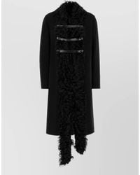 Fendi - Wool Blend Midi Coat With Removable Shearling Collar - Lyst