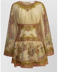 Zimmermann - Silk Cotton Floral-Print Long-Sleeve Mini Dress - Lyst