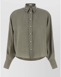 Brunello Cucinelli - Linen Sequin-Embroidered Collar Shirt - Lyst