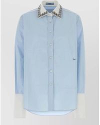 Prada - Jewel-Embellished Collar Cotton Shirt - Lyst