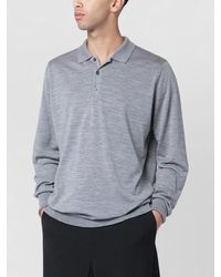 John Smedley - Wool Polo Shirt Long Sleeves Ribbed Cuffs - Lyst