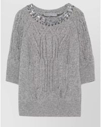 Ermanno Scervino - Cashmere Cable-Knit Crystal-Embellished Short-Sleeve Sweater - Lyst