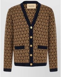 Valentino - V Neck Patterned Knit Jacket Long Sleeves - Lyst