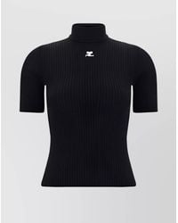 Courreges - Ribbed Slim-Fit High-Neck Short-Sleeve Knitted Top - Lyst