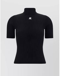 Courreges - Ribbed Knit Logo Short Sleeve Top - Lyst