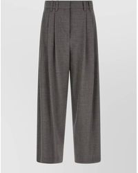 Brunello Cucinelli - Wool Cropped Pleated Wide-Leg Suit Trousers - Lyst
