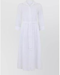 120% Lino - Linen Dress Belted Waist Pleated Skirt - Lyst