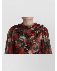 Dolce & Gabbana - Silk Floral-Print High-Neck Long-Sleeve Midi Dress - Lyst