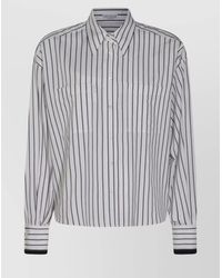 Brunello Cucinelli - Striped Pattern Button-Down Collar Long Sleeves Top - Lyst