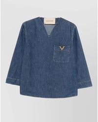 Valentino Garavani - Denim V-Neck Shirt - Lyst