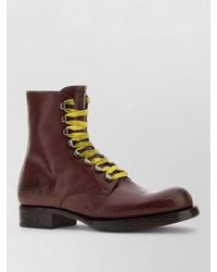 Prada - Leather Lace Up Ankle Boots Metal Eyelets - Lyst