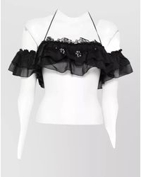 Ermanno Scervino - Embroidered Off Shoulder Cropped Lace Top - Lyst