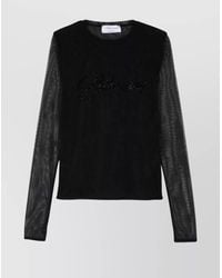 Blumarine - Sheer Logo-Print Knitted Top - Lyst