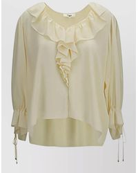 Chloé - Silk Ruffled V-Neck Blouse - Lyst