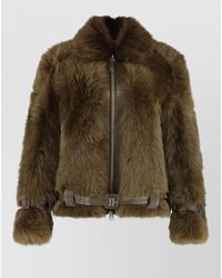 Tom Ford - Faux Fur Leather Jacket Belted Waist - Lyst