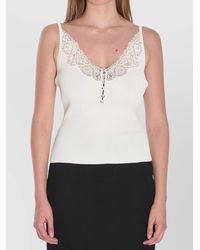 Self-Portrait - Lace Trim V-Neck Top - Lyst
