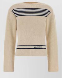 Balenciaga - Cotton Crew Neck Striped Ribbed Sweater - Lyst