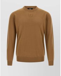 Fendi - Crew Neck Wool Sweater With Ribbed Cuffs - Lyst