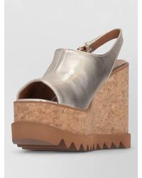 Stella McCartney - Slingback Platform Sandal Metallic Cork Wedge - Lyst